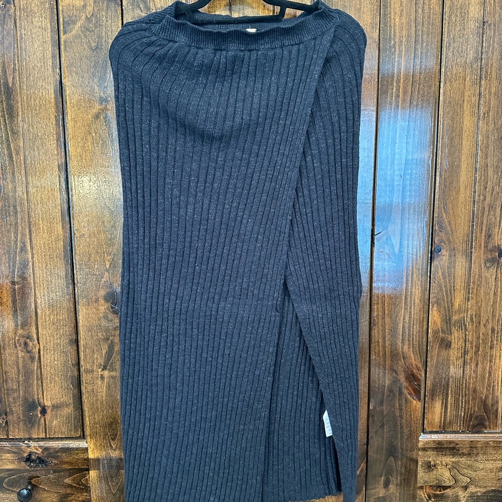 Free People Black Ribbed Midi Skirt